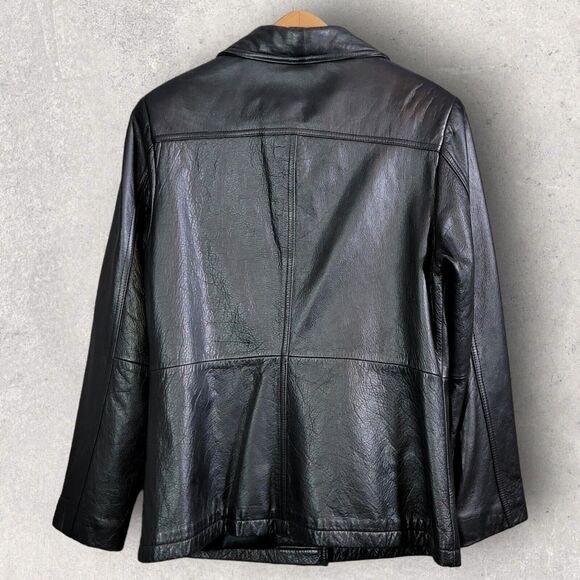 Wilsons Maxima Womens Black Leather Jacket Large VTG 90s Button Front Pockets - Picture 2 of 13